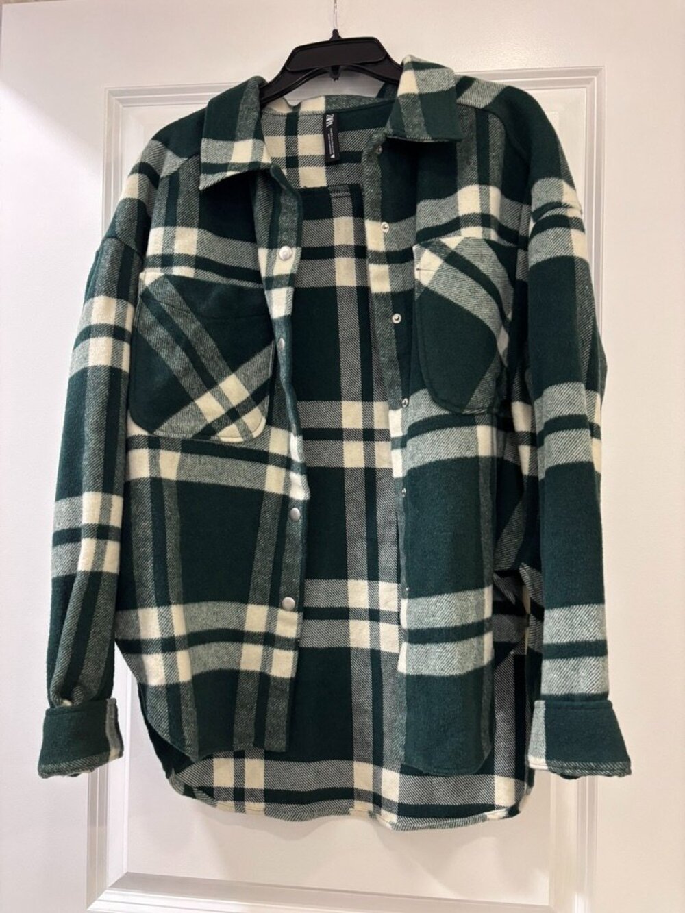 Zara Green and White Plaid Flannel Shacket